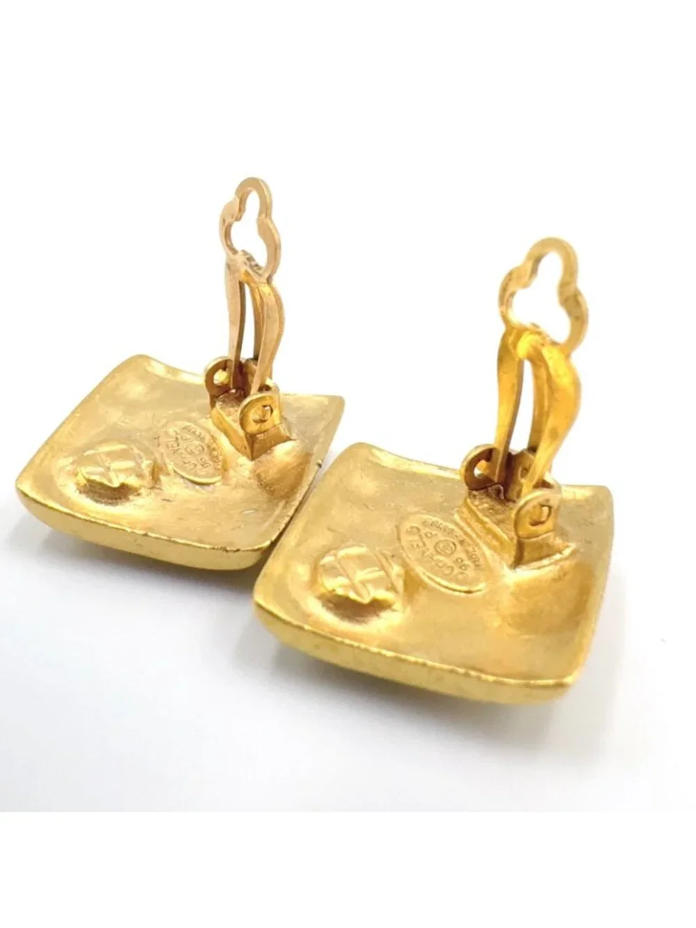 Chanel CC Logo Square Gold Plated Earrings